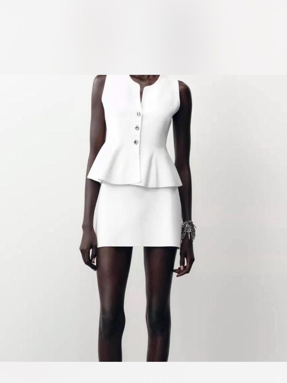 Zara White Peplum Mini Skirt Set